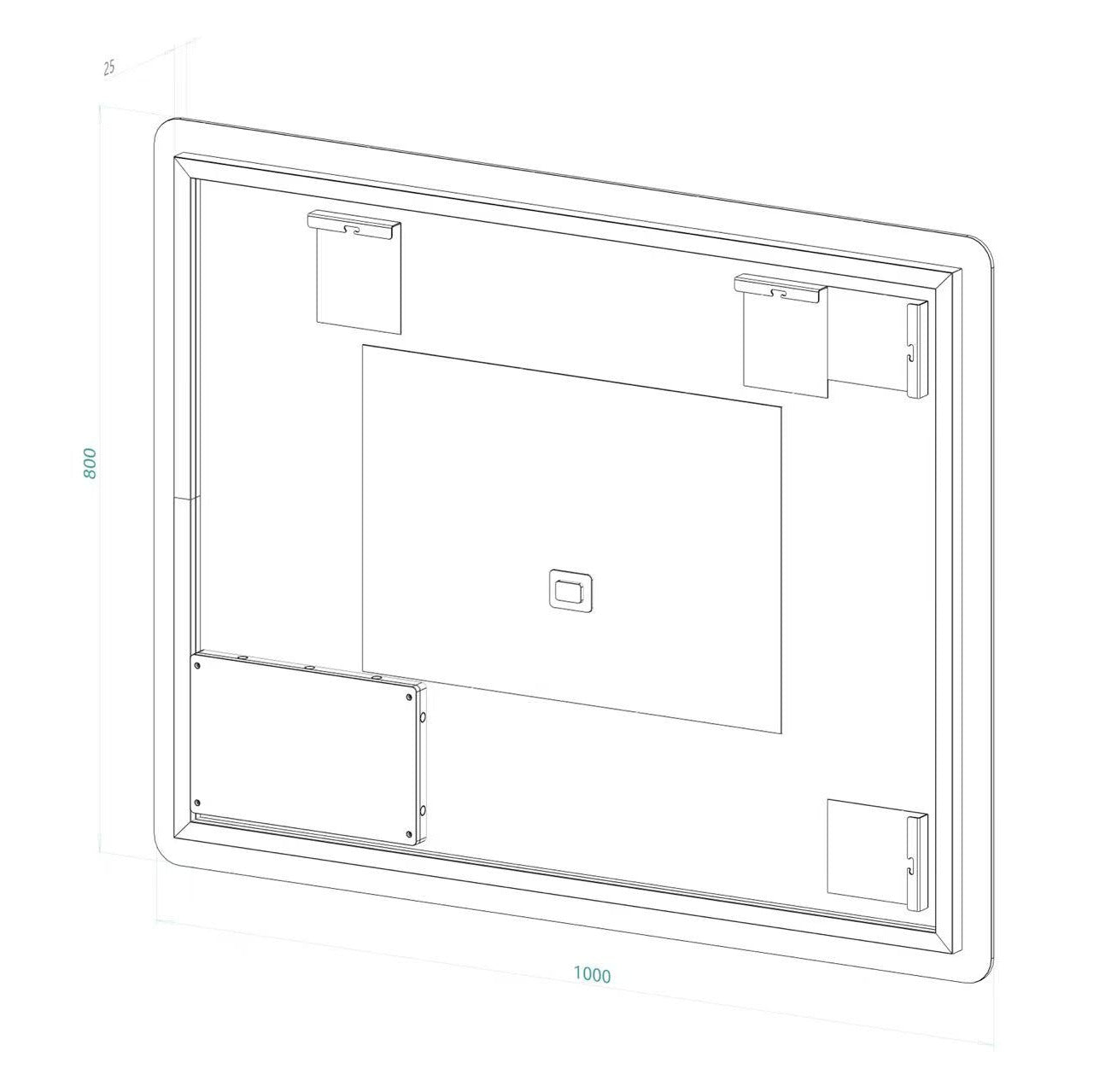 Rektangulär spegel med LED-ljus och värme, 100x80 cm