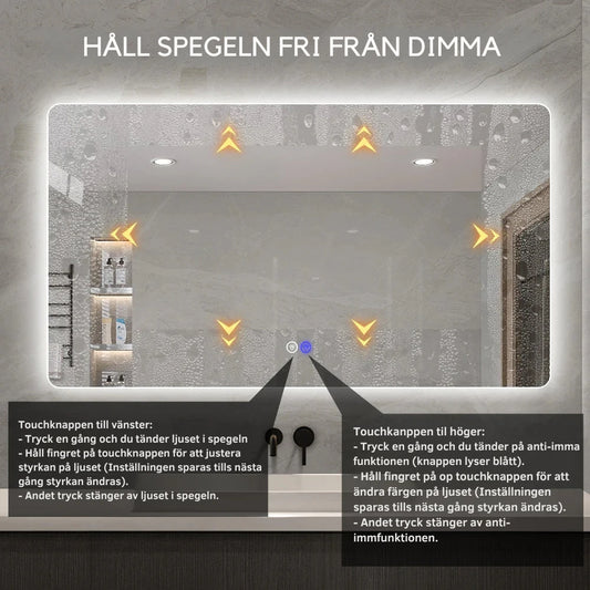 Badeværelses spejl 200 x 80 cm. Spejlet er med LED lys og antidug varme.