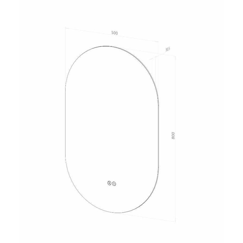 NYHET: Oval spegel med LED-ljus och värme, 50x80 cm