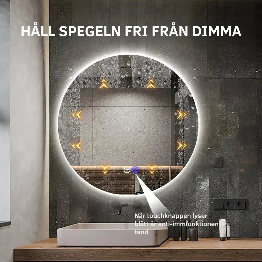Rund spegel med LED-ljus och värme, Ø110 cm