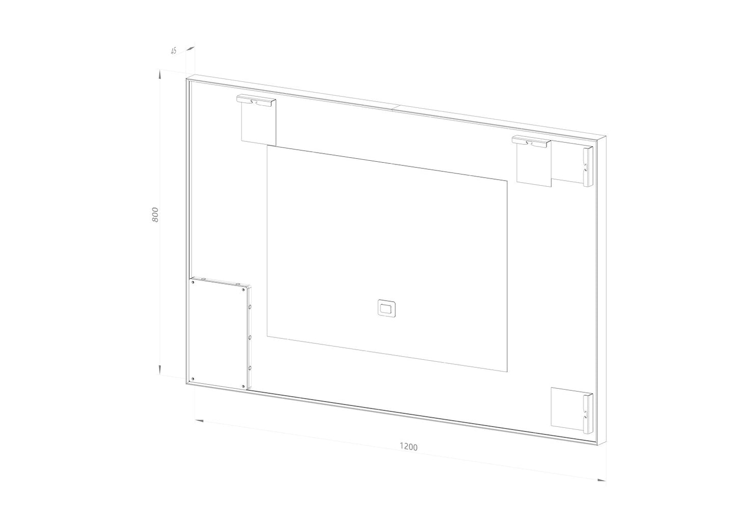 Fyrkantig spegel med LED-ljus i ram och värme 120x80 cm, svart ram