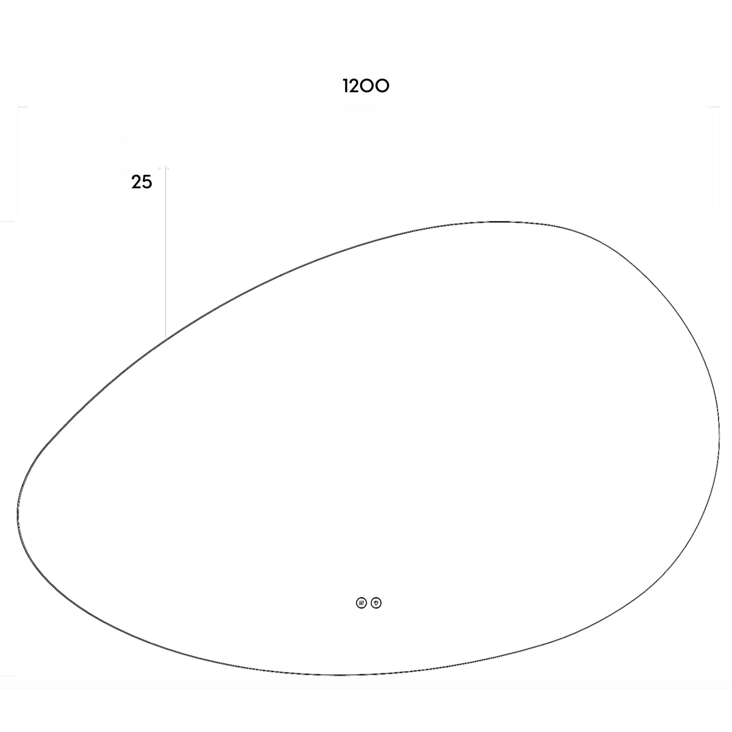 Asymmetrisk spegel med LED-ljus och värme, 120x75 cm (Högervänd)