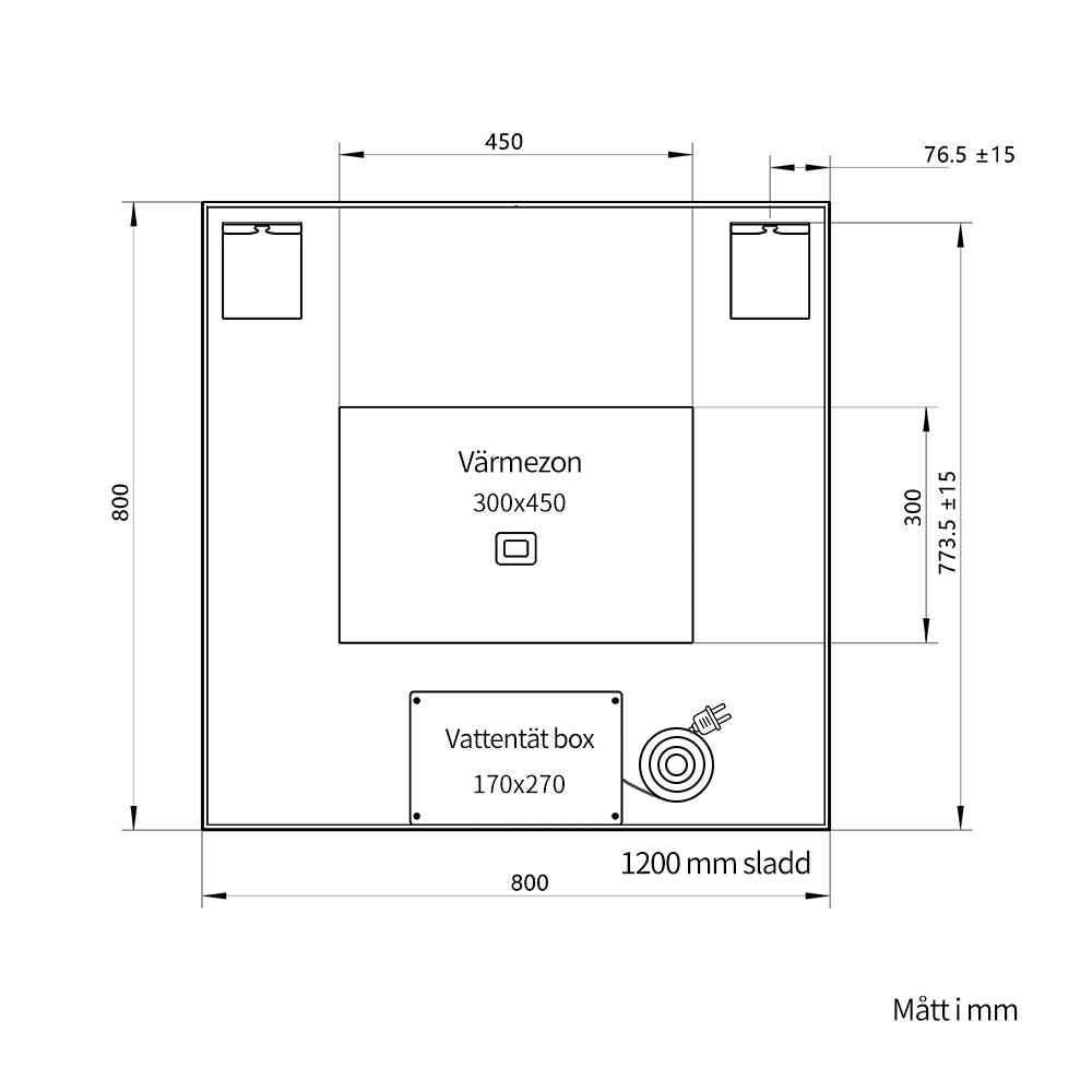 Fyrkantig spegel med LED-ljus i ram och värme 80x80 cm, svart ram