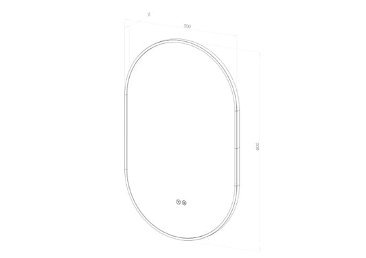 NYHET: Oval spegel med LED-ljus och värme, 50x80 cm med svart ram