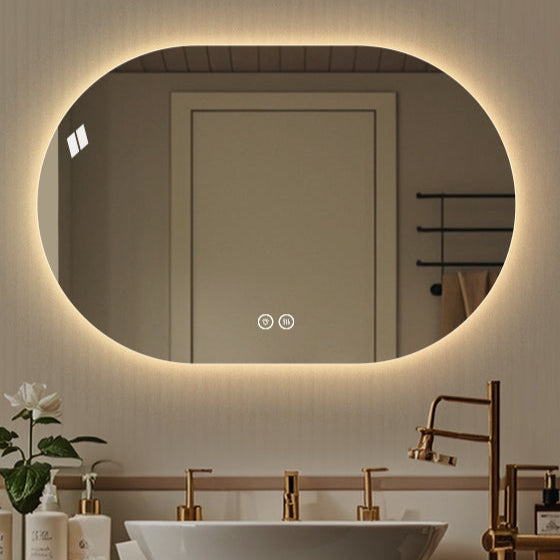 Oval spegel med LED-ljus och värme, 120x80 cm