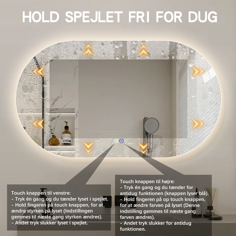 Oval spegel med LED-ljus och värme, 140x80 cm