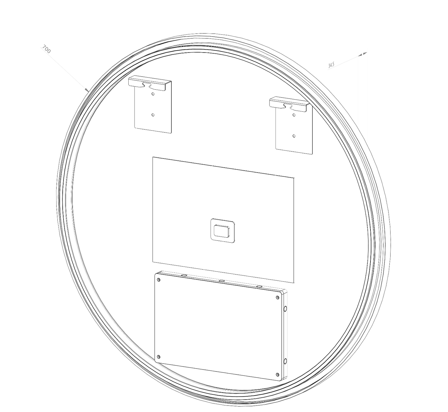 Rund spegel med LED-ljus och värme, Ø70 cm med guld ram