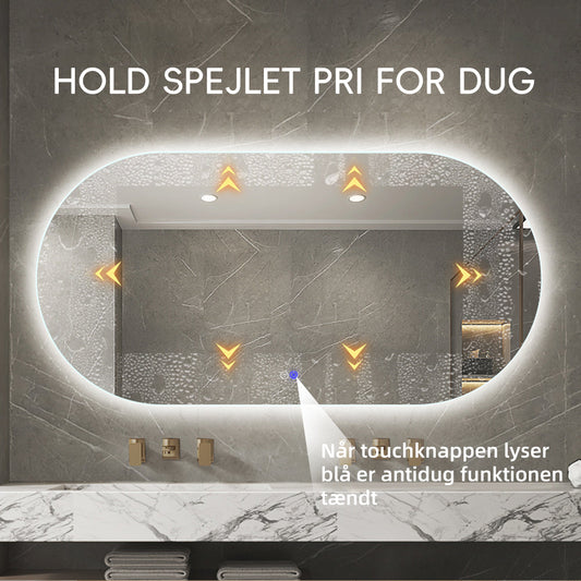 NYHET: Oval spegel med ljus och värme, 150x80 cm med svart ram