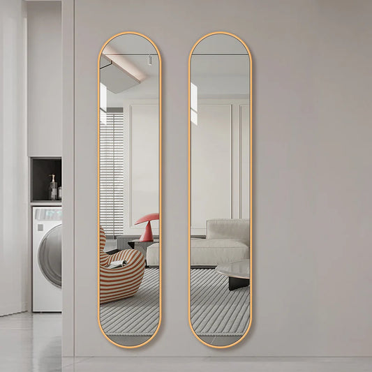 Oval fullängdsspegel, 26x160 cm - Guld ram