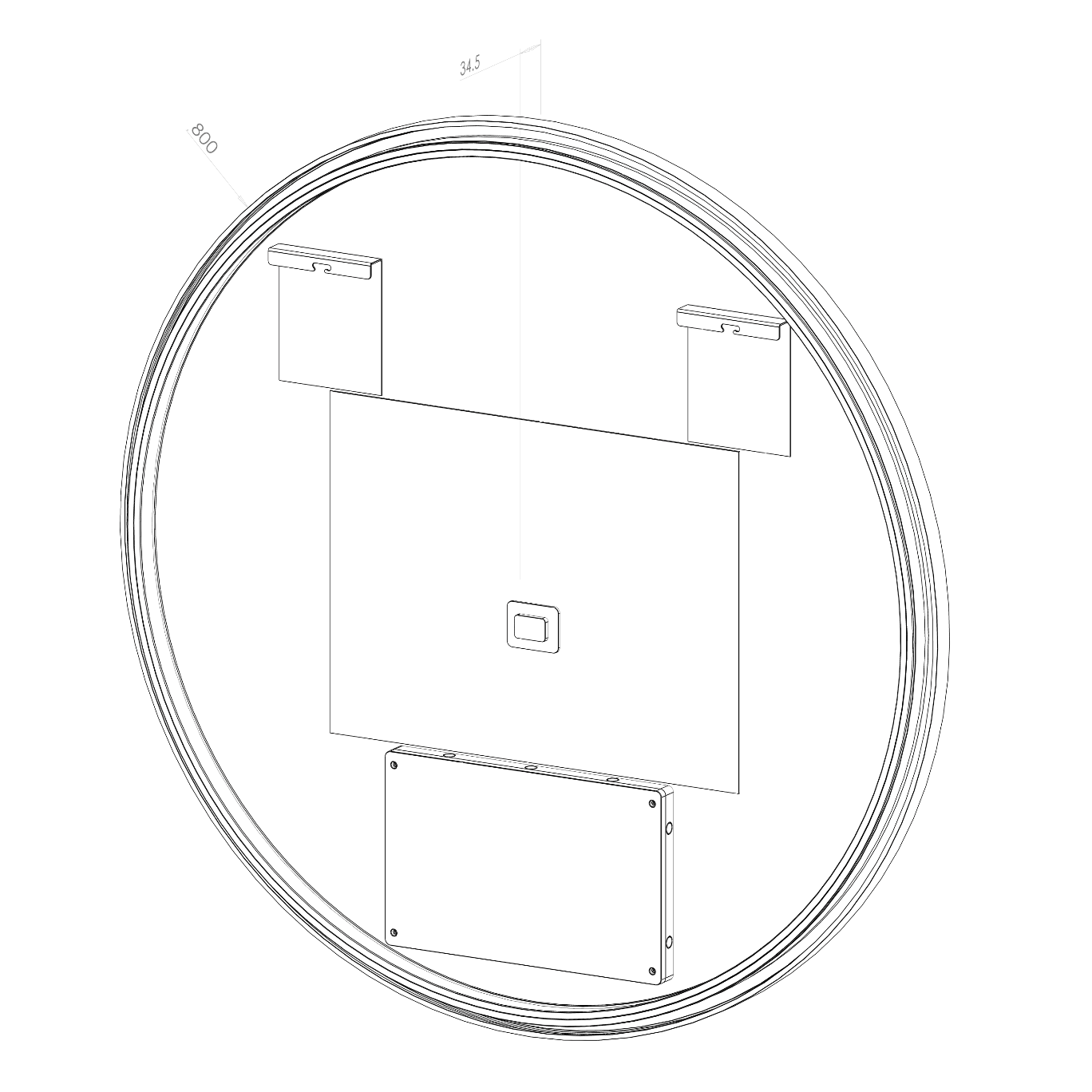 Rund spegel med LED-ljus och värme, Ø100 cm med svart ram