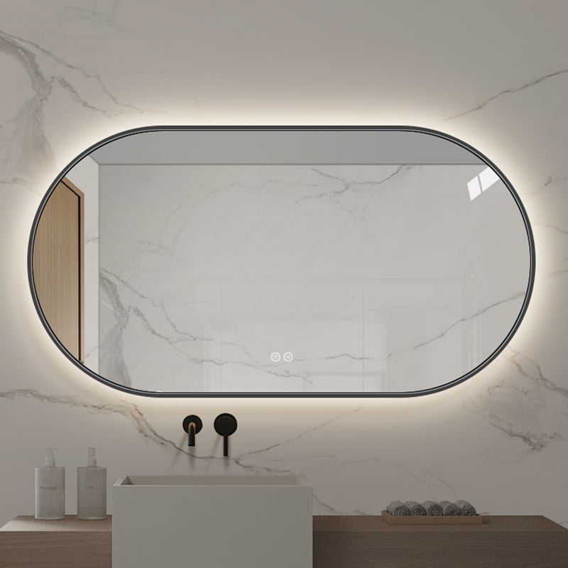 NYHET: Oval spegel med ljus och värme, 150x80 cm med svart ram