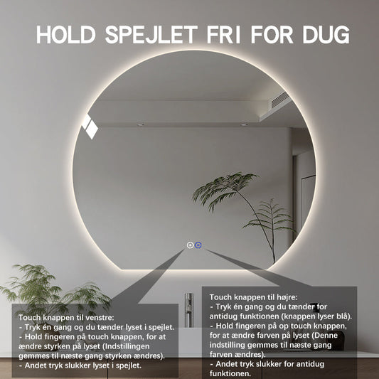 Rund spegel med LED-ljus och värme, Ø120 cm - Skuren