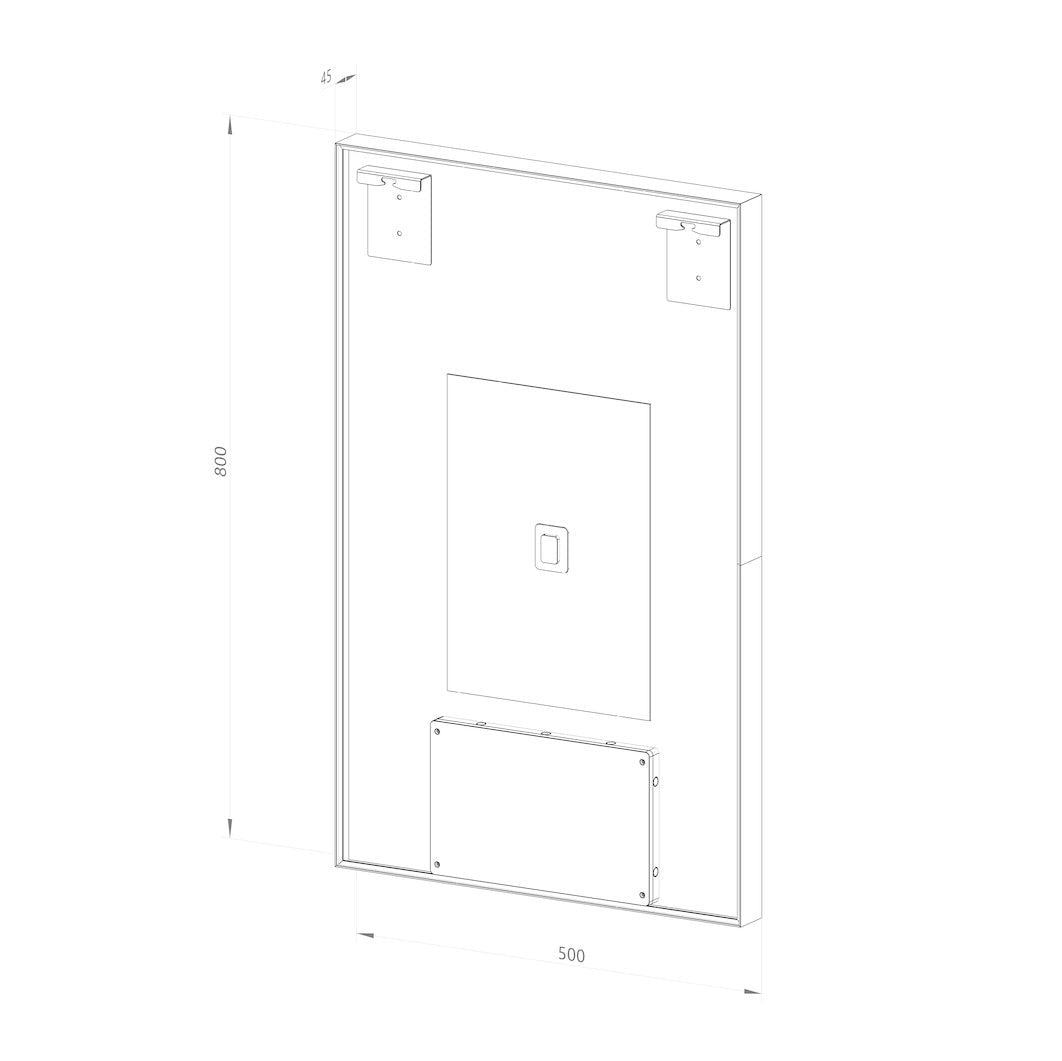 Fyrkantig spegel med LED-ljus i ram och värme 50x80 cm, svart ram