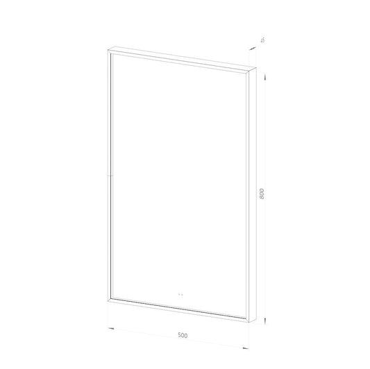 Fyrkantig spegel med LED-ljus i ram och värme 50x80 cm, svart ram