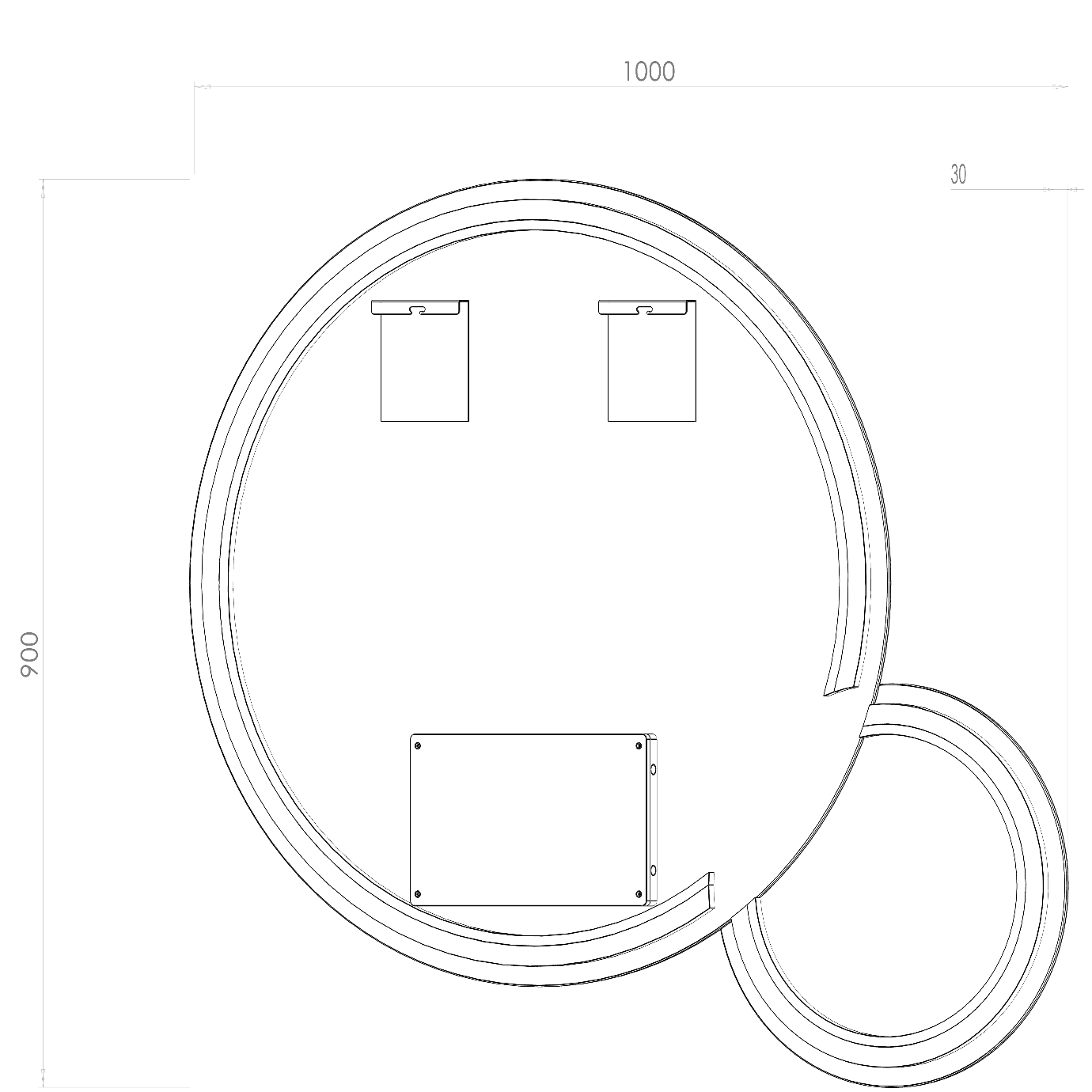 Dobbelt spejl med LED-lys og antidug Ø80 + Ø40 cm (Højrevendt)