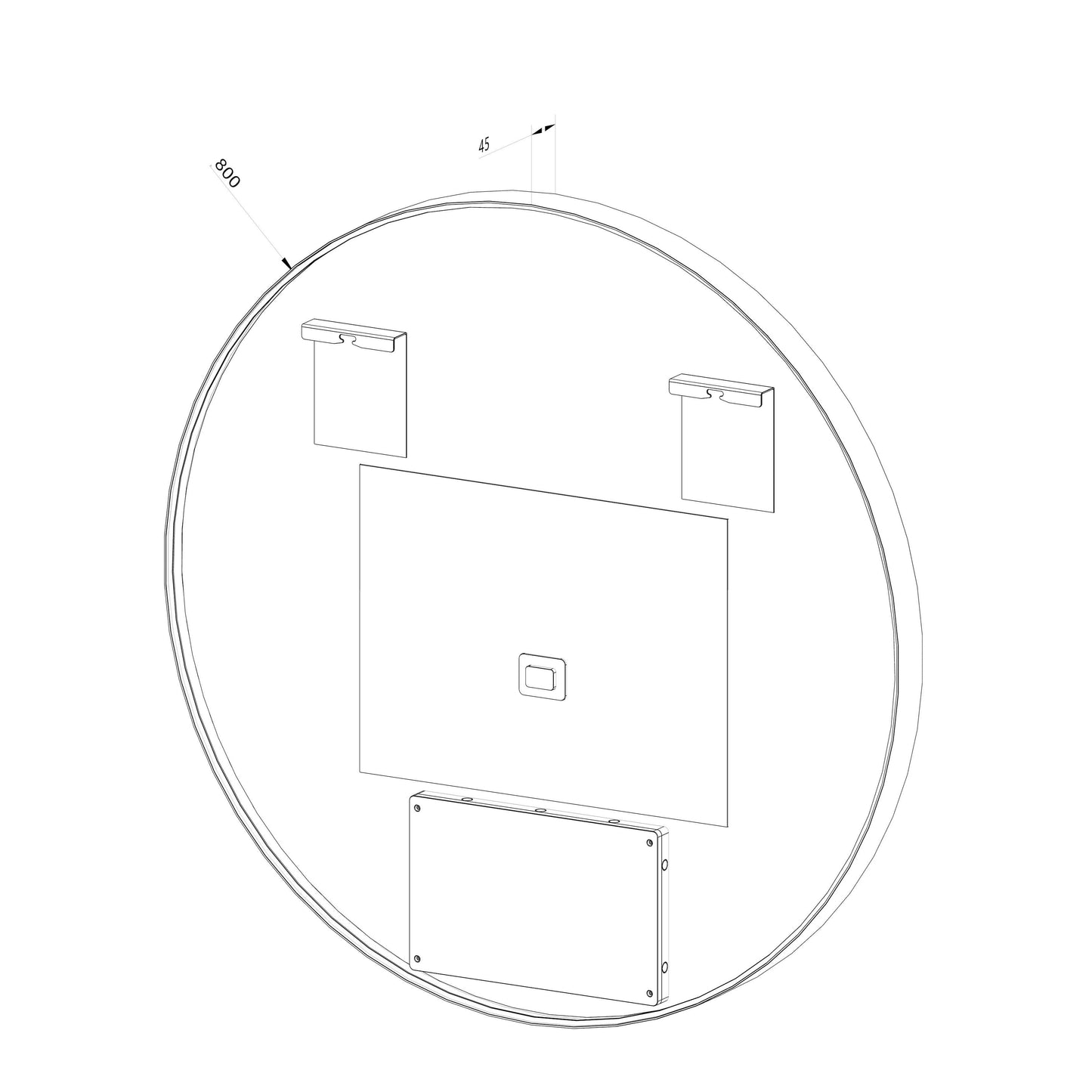 Rund spegel med LED-ljus i ram och värme Ø80, svart ram