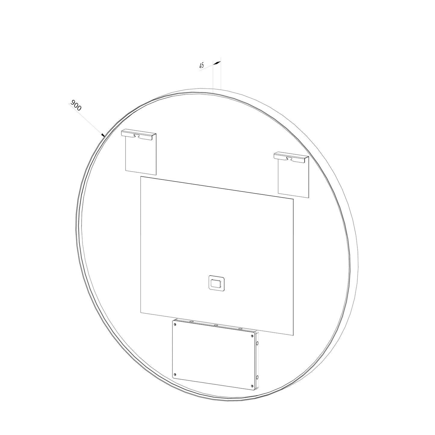Rund spegel med LED-ljus i ram och värme Ø90, svart ram