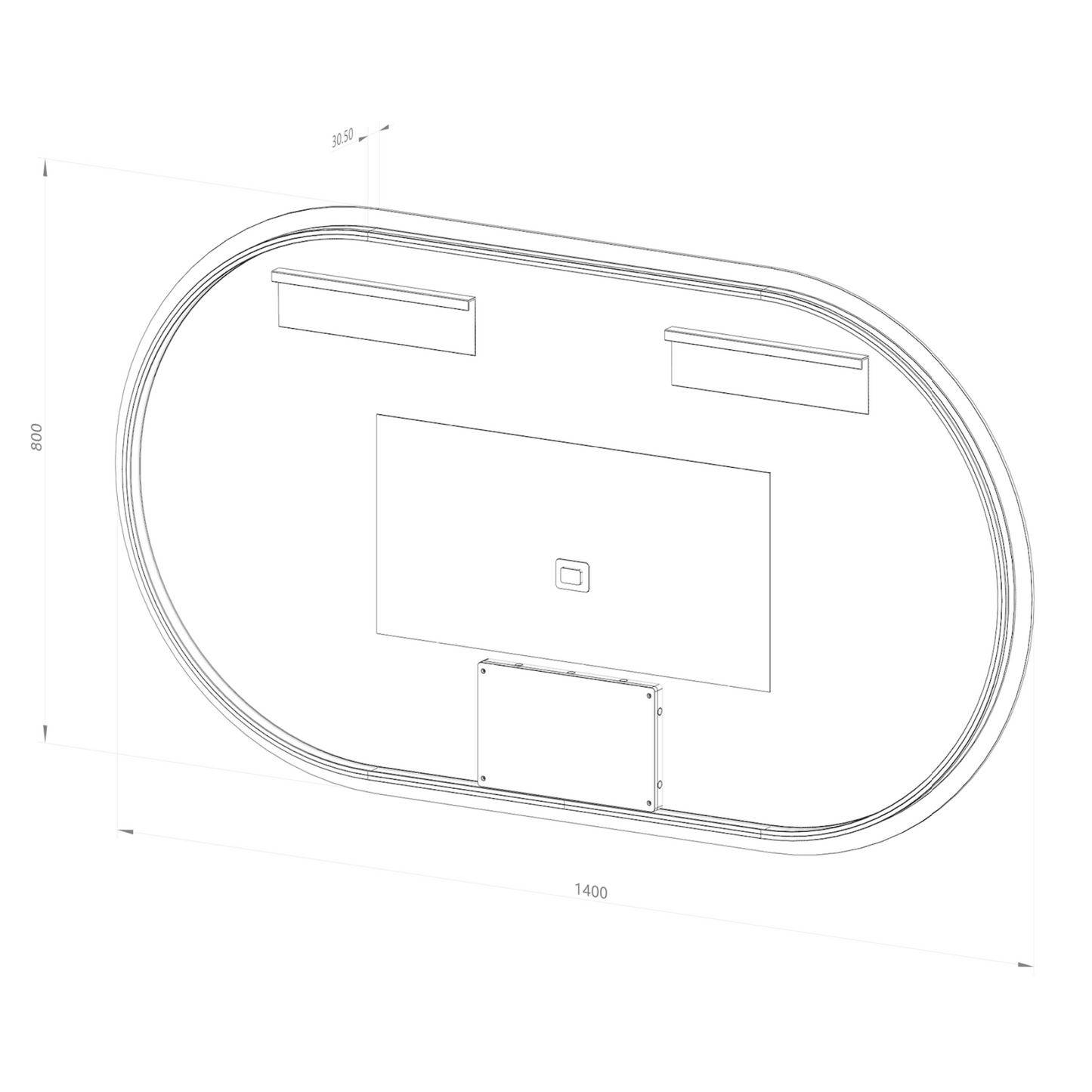 Oval spegel med LED-ljus och värme, 140x80 cm
