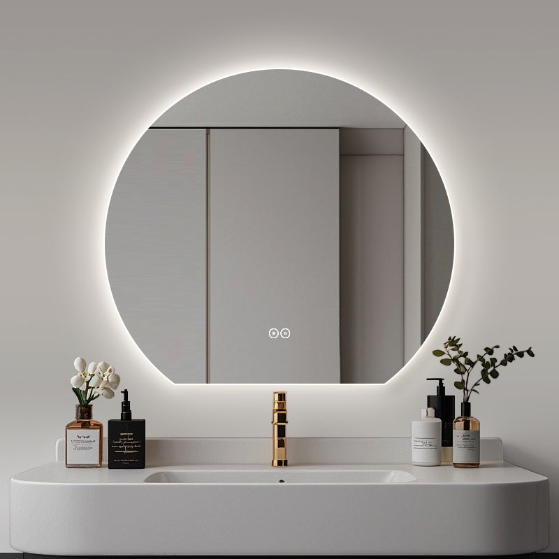 Rund spegel med LED-ljus och värme, Ø100 cm - Skuren