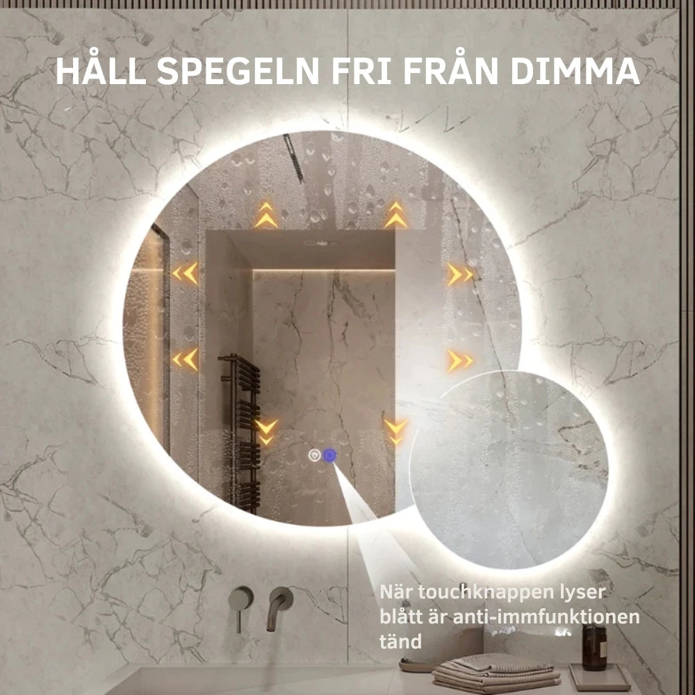 Dubbelspegel med LED-ljus och värme, Ø80 + Ø40 cm (vänstervänt)
