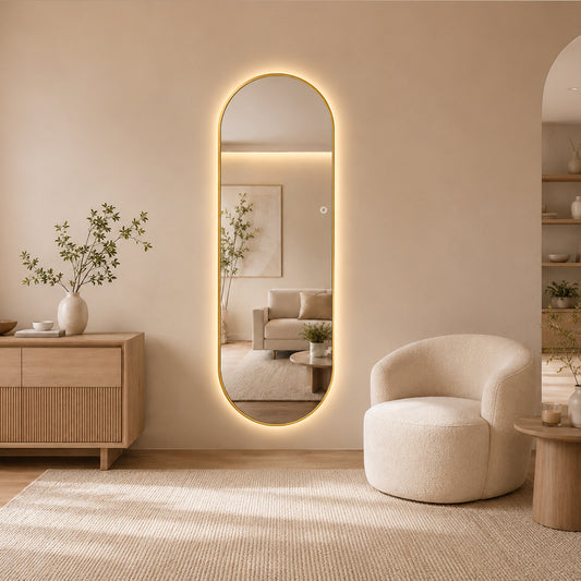 Helkroppsspegel Oval Spegel med LED-ljus 60x170 cm - Guld ram