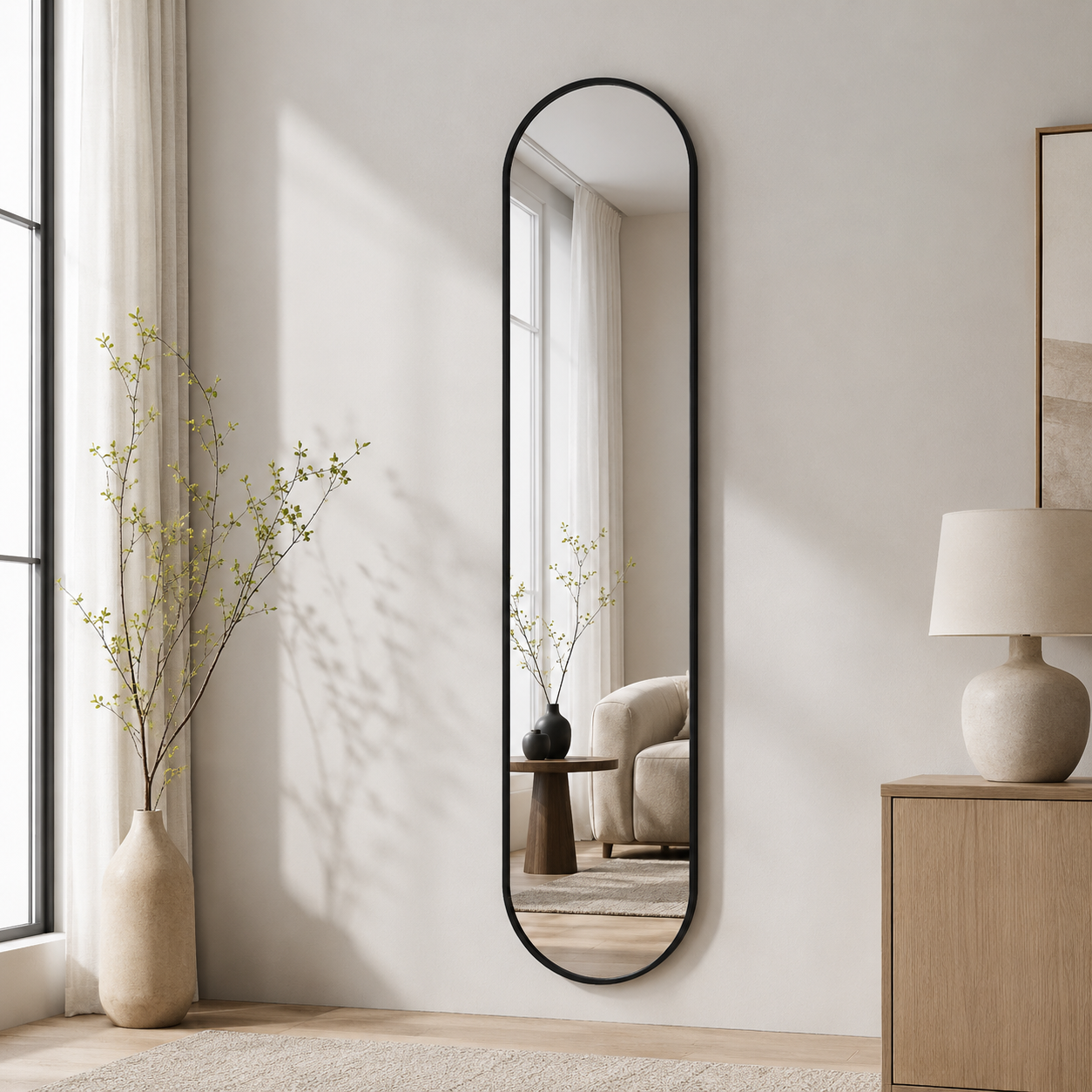 Oval fullängdsspegel, 26x160 cm - Svart ram