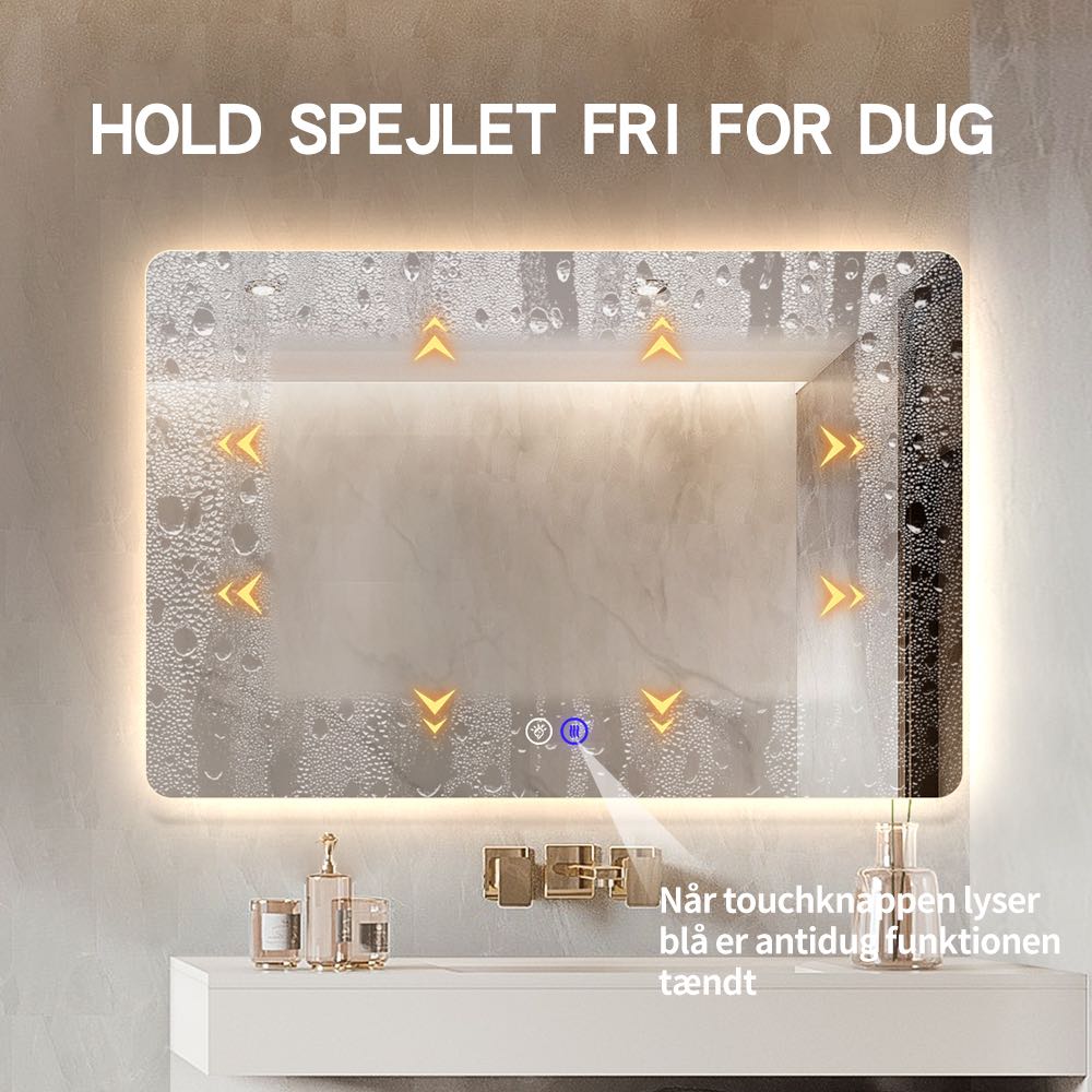 Køb Rektangulært LED Spejl med Antidug 120x80 cm varme i spejlet