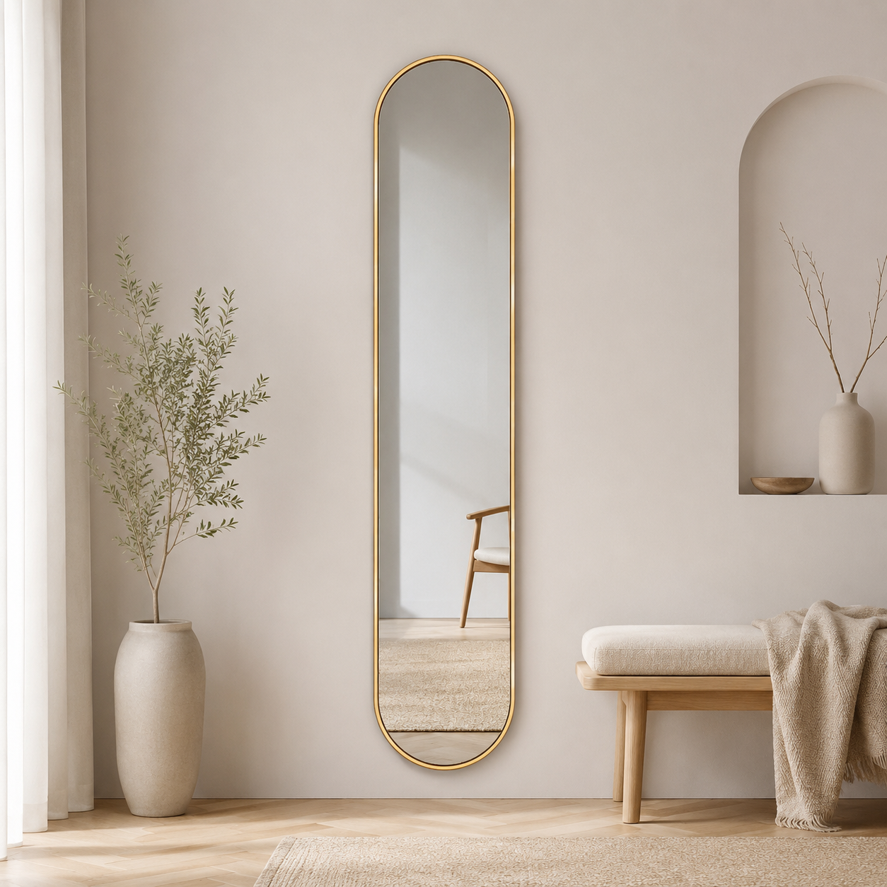 Oval fullängdsspegel, 26x160 cm - Guld ram
