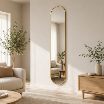 Oval fullängdsspegel, 26x160 cm - Guld ram