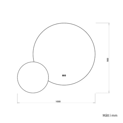 Dubbelspegel med LED-ljus och värme, Ø80 + Ø40 cm (Högervänd)
