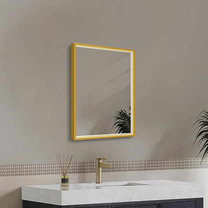 Fyrkantig spegel med LED-ljus i ram och värme 50x80 cm, guld ram