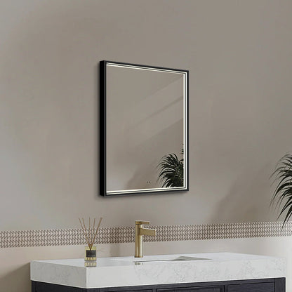 Fyrkantig spegel med LED-ljus i ram och värme 60x80 cm, svart ram