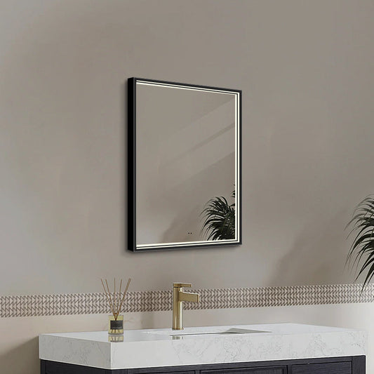 Fyrkantig spegel med LED-ljus i ram och värme 60x80 cm, svart ram