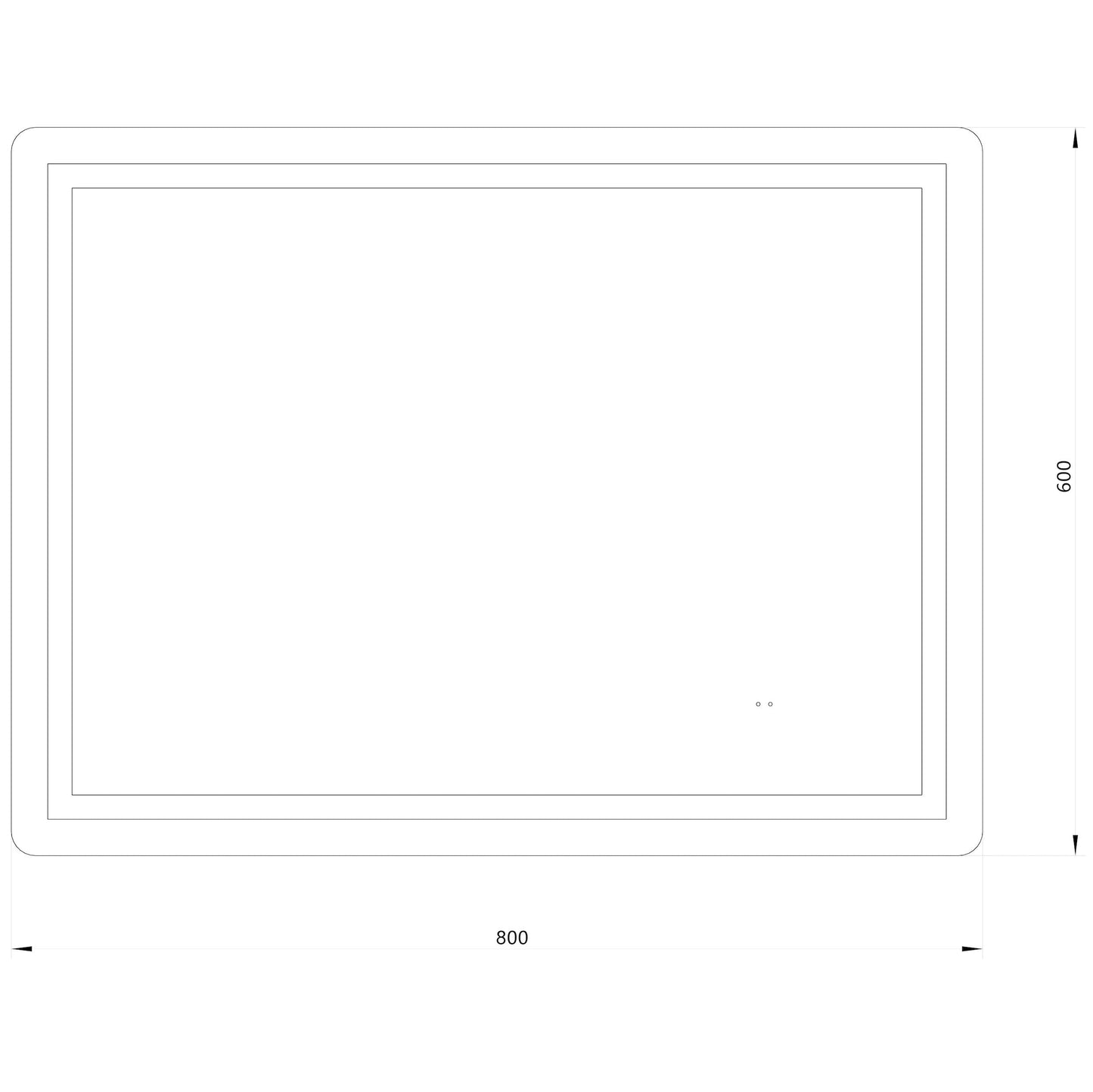 Fyrkantig spegel med LED-ljus (front + backlight) och värme 80x60 cm