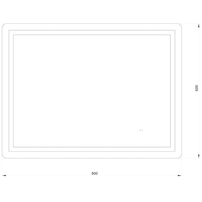 Fyrkantig spegel med LED-ljus (front + backlight) och värme 80x60 cm