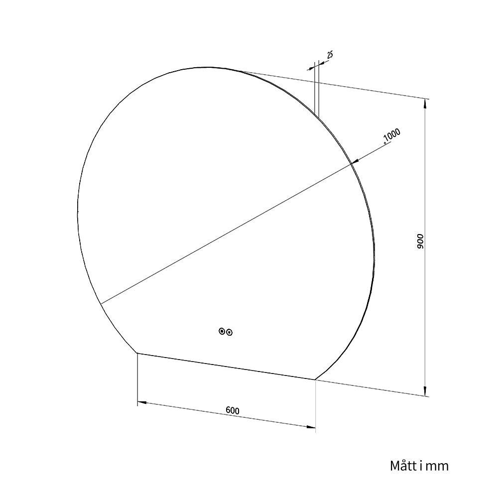 Rund spegel med LED-ljus och värme, Ø100 cm - Skuren