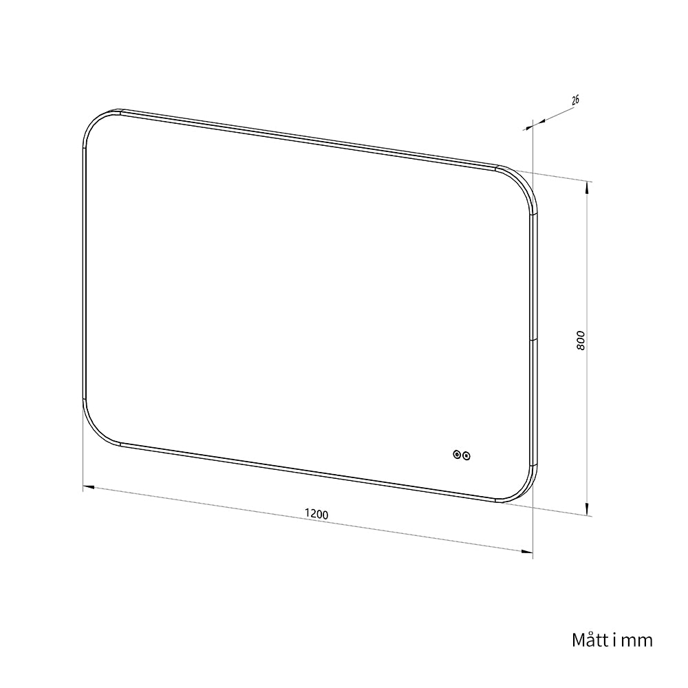 Rektangulär spegel, med LED-ljus och värme, 120x80 cm - Svart ram, runda hörn