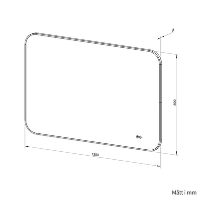 Rektangulär spegel, med LED-ljus och värme, 120x80 cm - Svart ram, runda hörn
