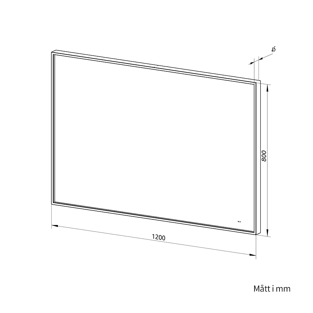 Fyrkantig spegel med LED-ljus i ram och värme 120x80 cm, svart ram
