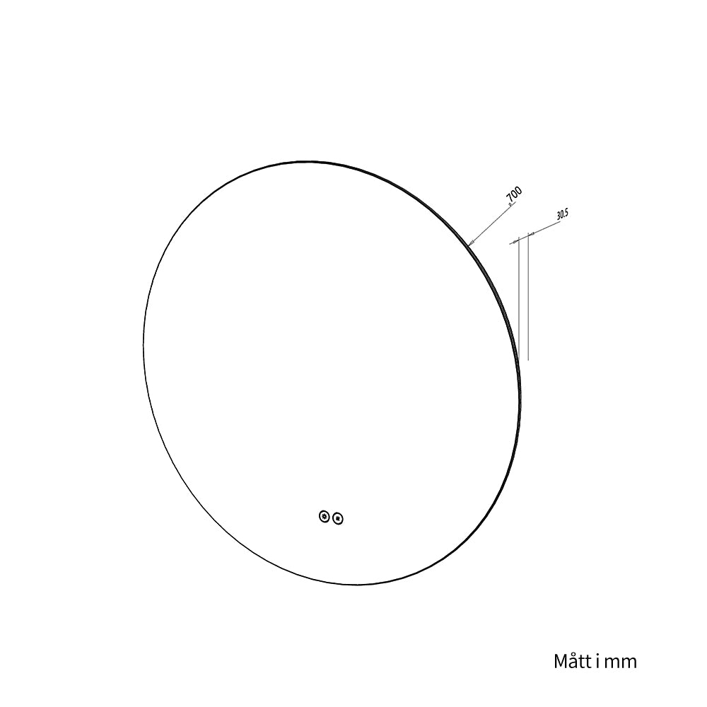 Rund spegel med LED-ljus och värme, Ø70 cm