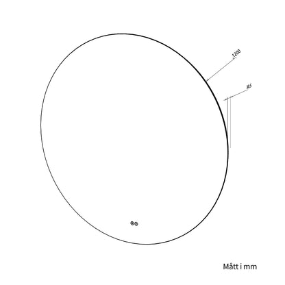 Rund spegel med LED-ljus och värme, Ø120 cm