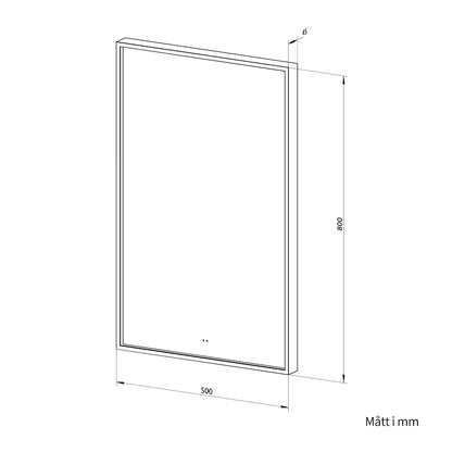 Fyrkantig spegel med LED-ljus i ram och värme 50x80 cm, guld ram