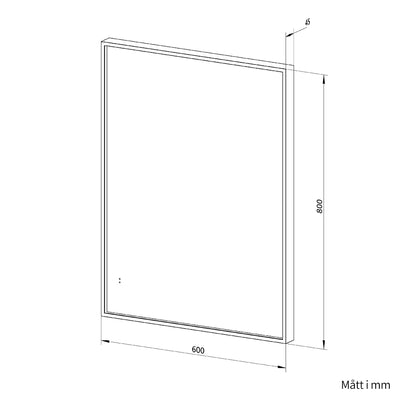 Fyrkantig spegel med LED-ljus i ram och värme 60x80 cm, svart ram