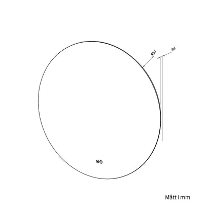 Rund spegel med LED-ljus och värme, Ø90 cm