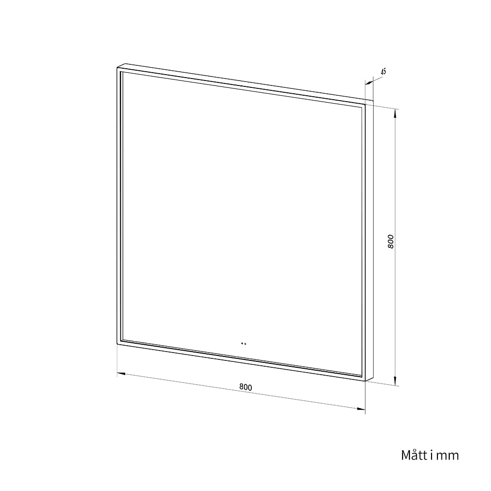 Fyrkantig spegel med LED-ljus i ram och värme 80x80 cm, svart ram