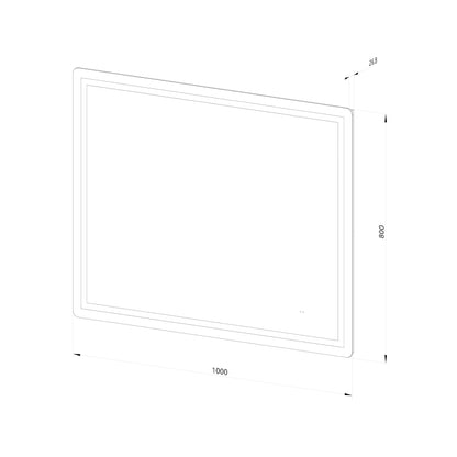 Fyrkantig spegel med Frontlight LED-ljus och värme 100x80 cm