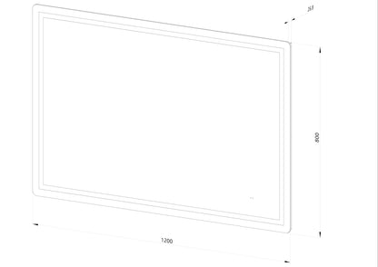 Fyrkantig spegel med Frontlight LED-ljus och värme 120x80 cm