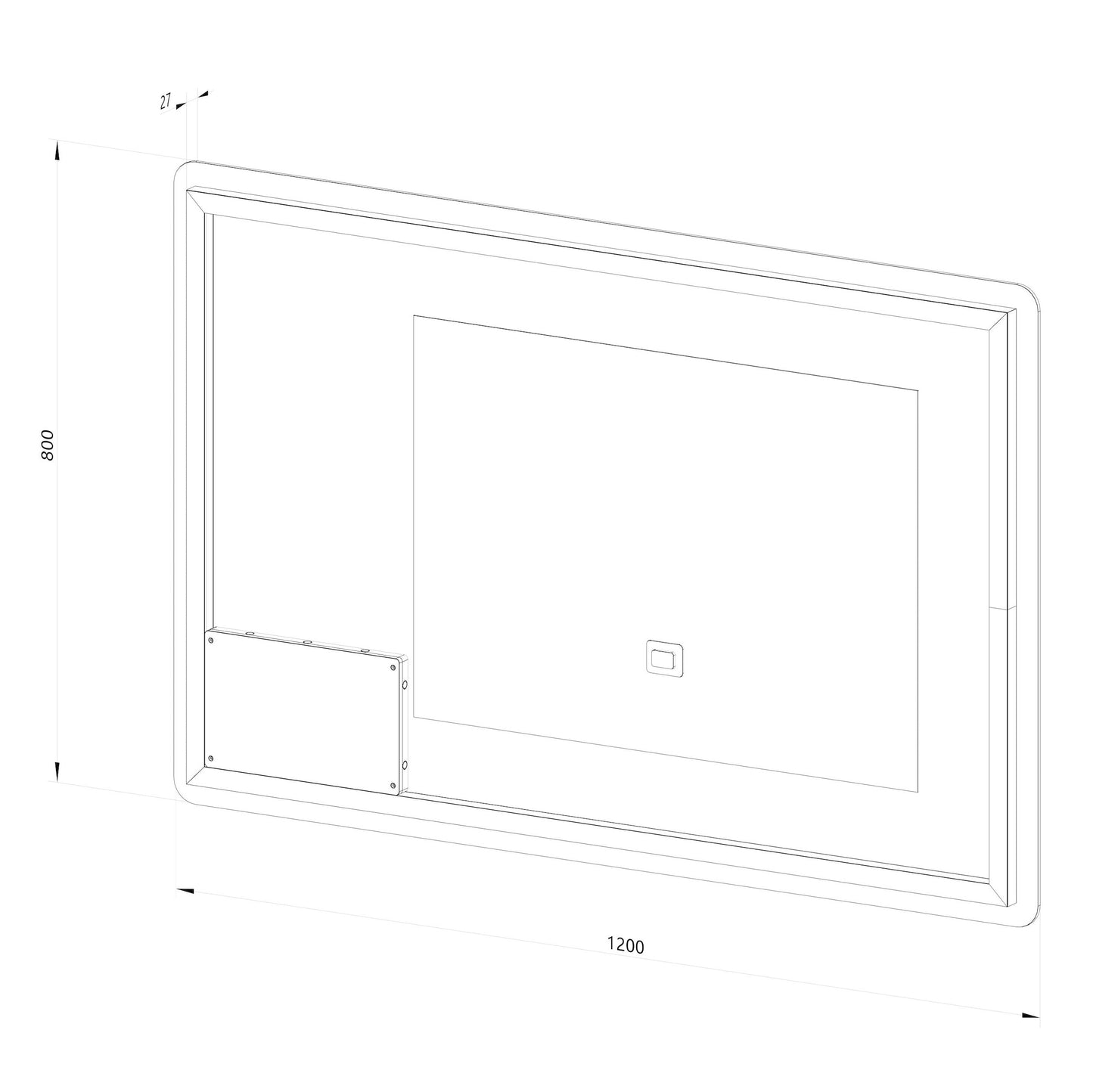Rektangulär spegel med LED-ljus och värme, 120x80 cm