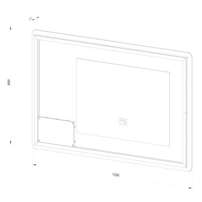 Rektangulär spegel med LED-ljus och värme, 120x80 cm
