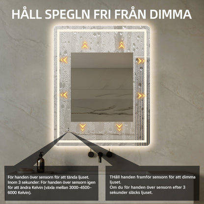 Fyrkantig spegel med Frontlight LED-ljus och värme 80x100 cm